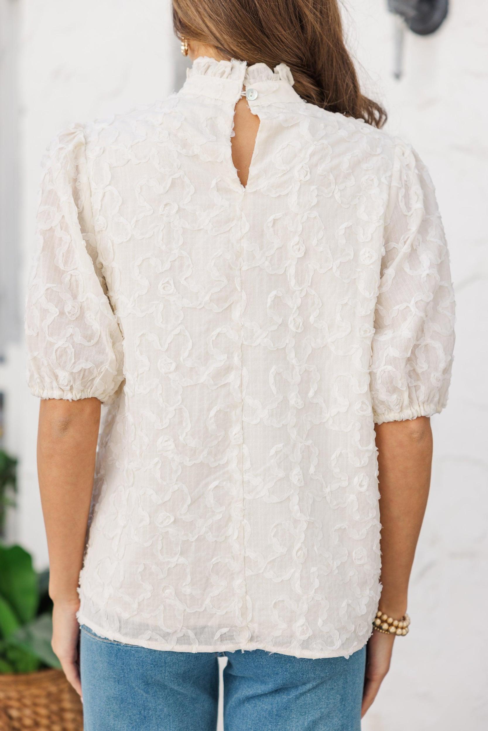 Working On It Cream White Textured Blouse Female Product Image