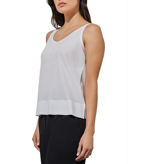 Ming Wang Soft Knit V-Neck Sleeveless Side Slit Tank Product Image