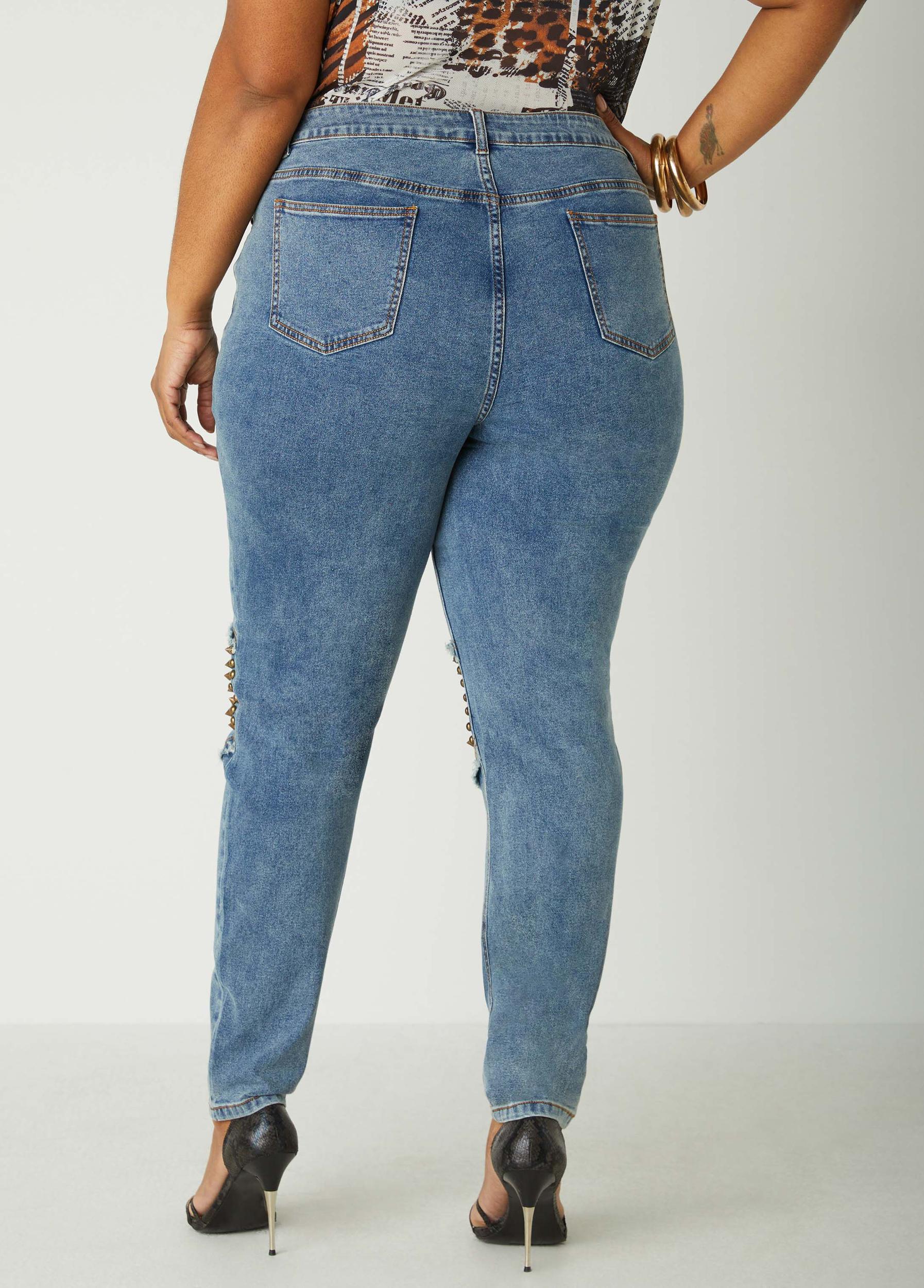 Studded Mid Rise Skinny Jeans Product Image