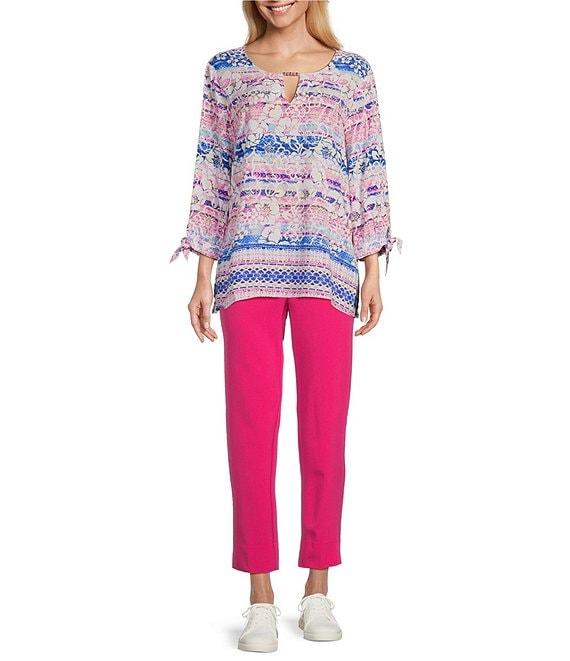 Allison Daley 3/4 Tie Sleeve Keyhole Neck Blouse Product Image