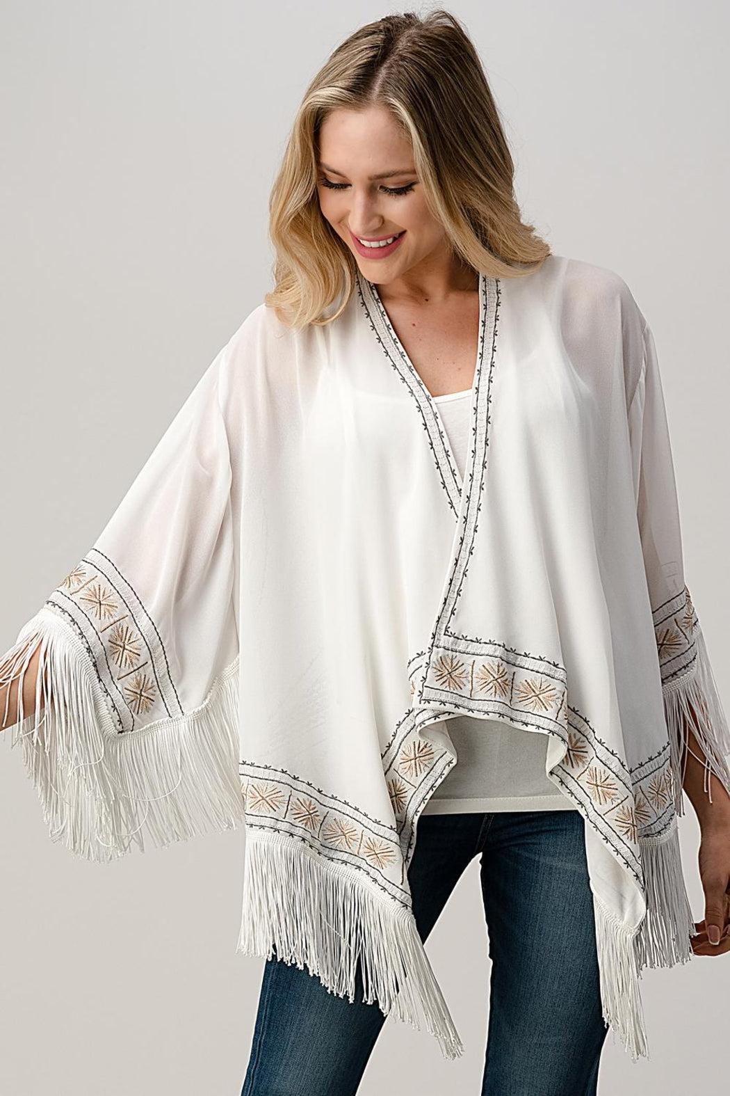 Beaded With Tassel Hemmed Cover Up Kimono Cardigan Product Image