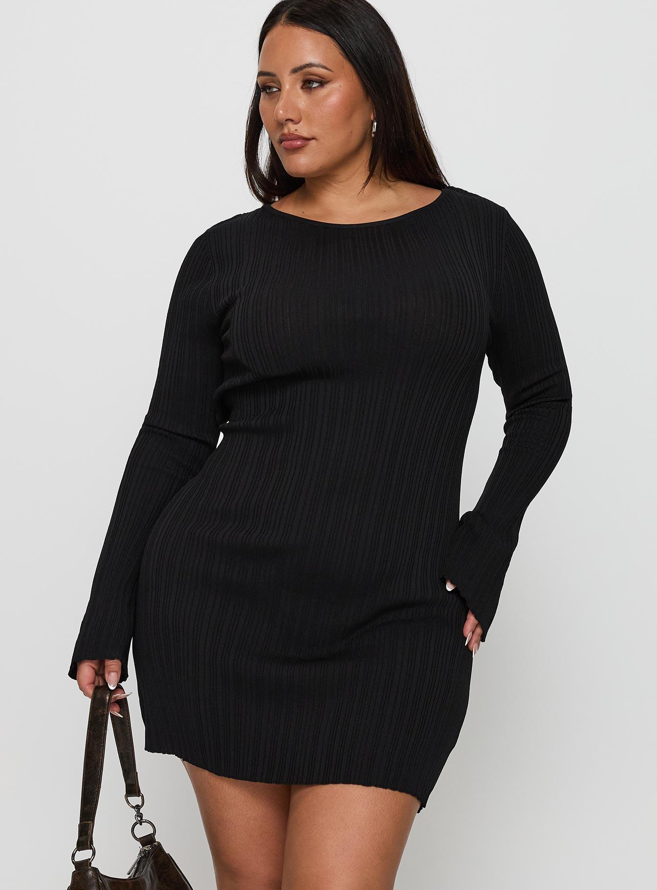 Mayok Long Sleeve Mini Dress Black Curve Product Image