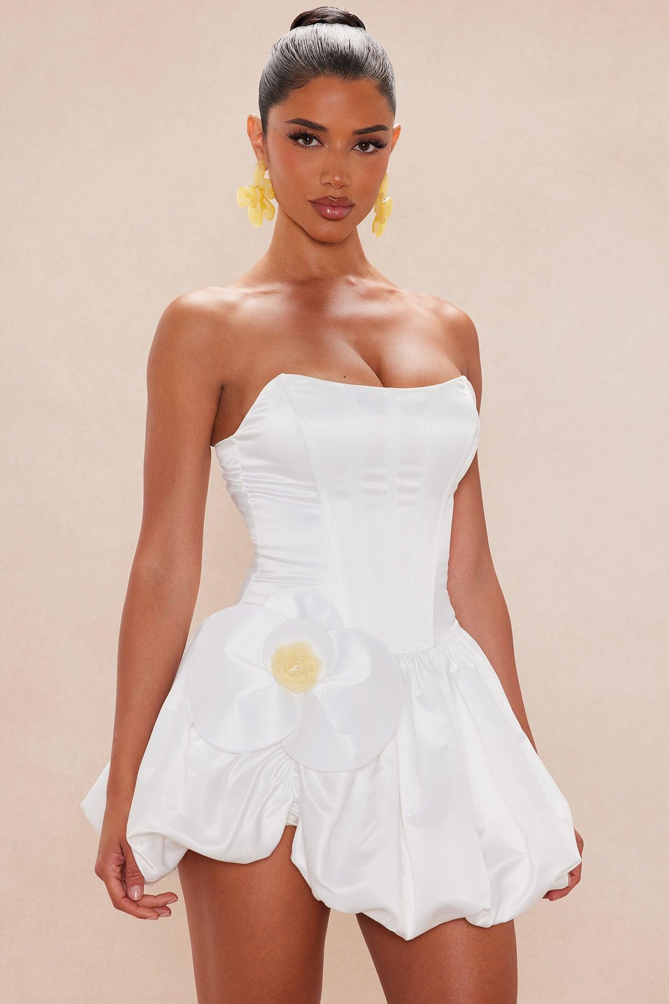 Stephany Satin Bubble Mini Dress - White Product Image