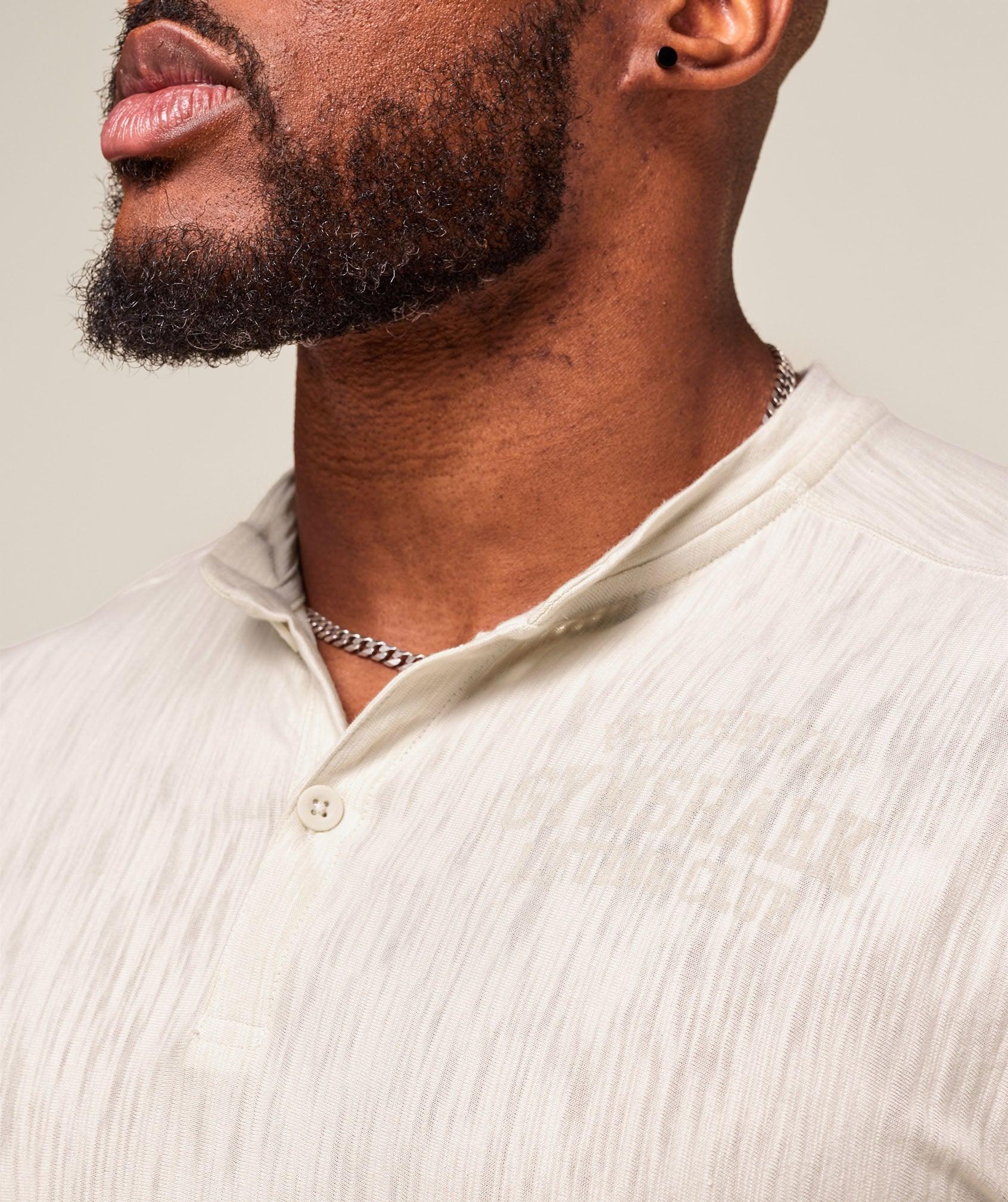 Gymshark Lightweight Slub Textured 3/4 Henley - Oat White Male Product Image