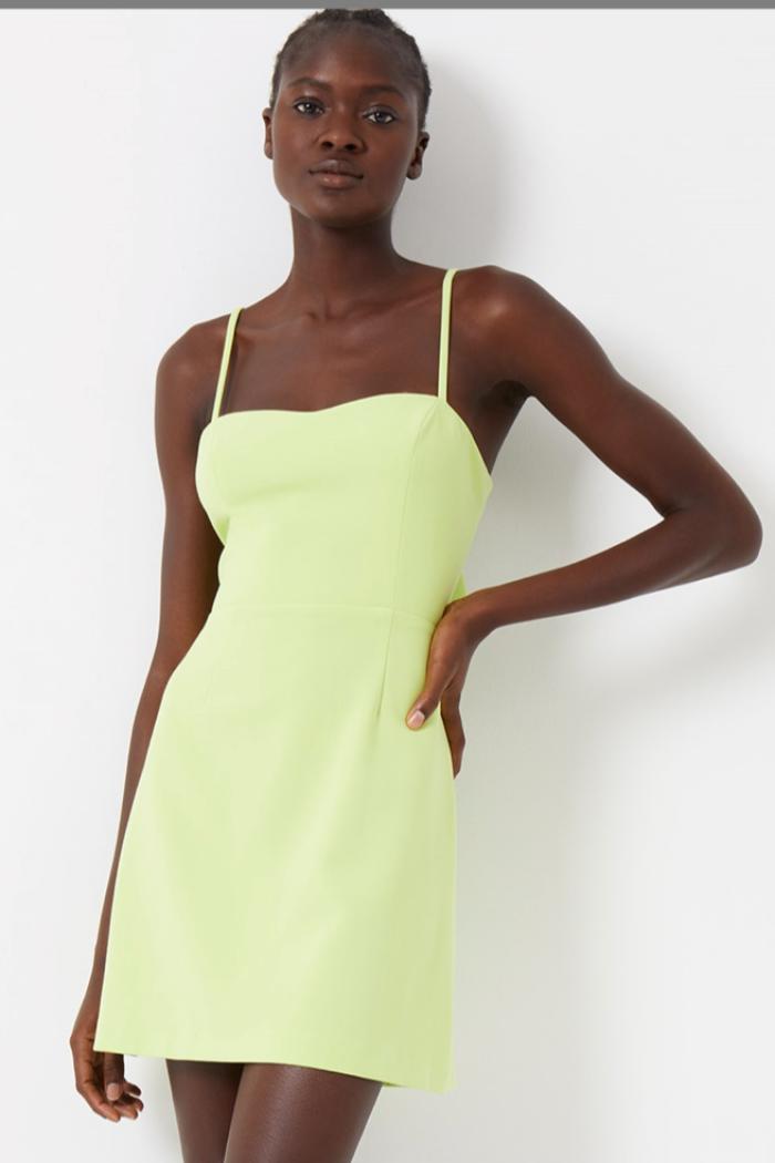 Tie Back Whisper Sweetheart Dress- Sharp Green Product Image