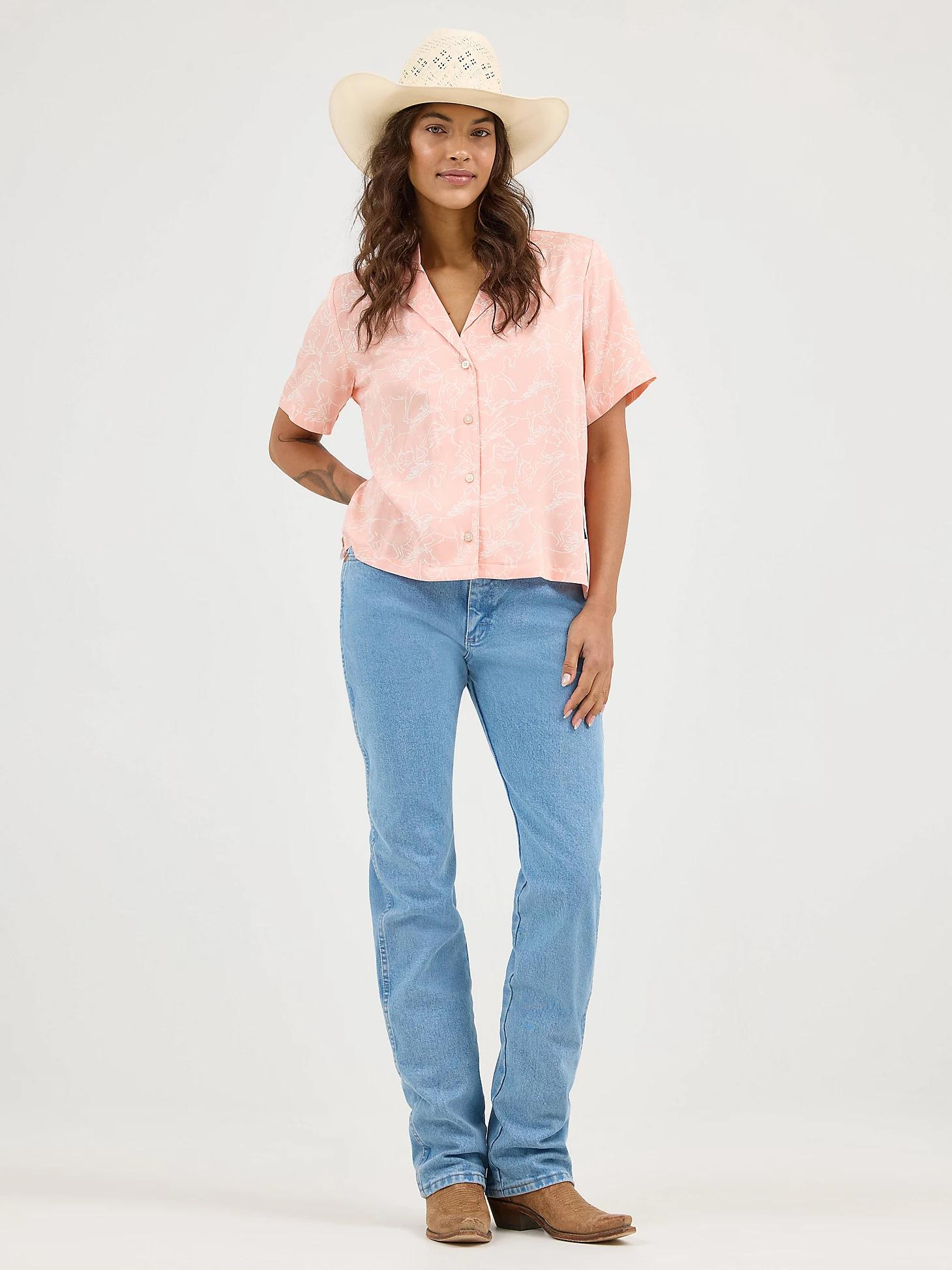 Women's Wrangler Retro® Cowgirl Camp Shirt in Rose Horse Product Image