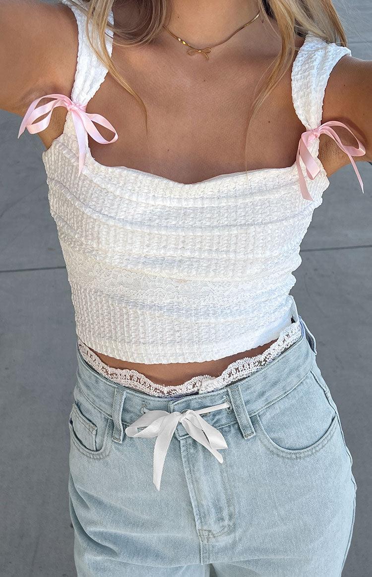 Soraya Light Wash Lace Waist Denim Jeans Product Image