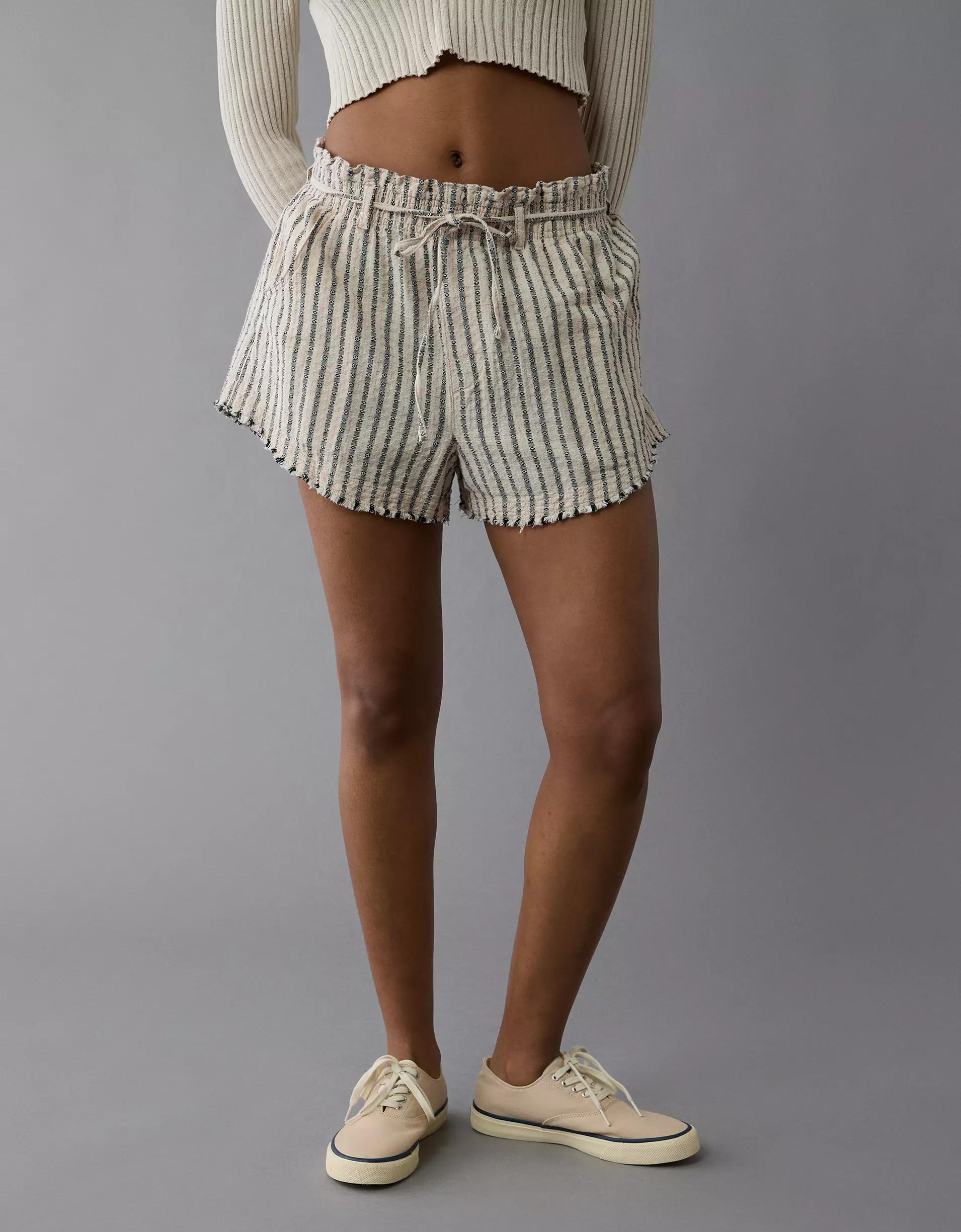AE High-Waisted Paperbag Waist Striped Short Product Image