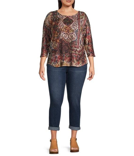 Leo & Nicole Plus Size Hacci Knit Floral Shoppe Print Crew Neck 3/4 Dolman Sleeve Top Product Image
