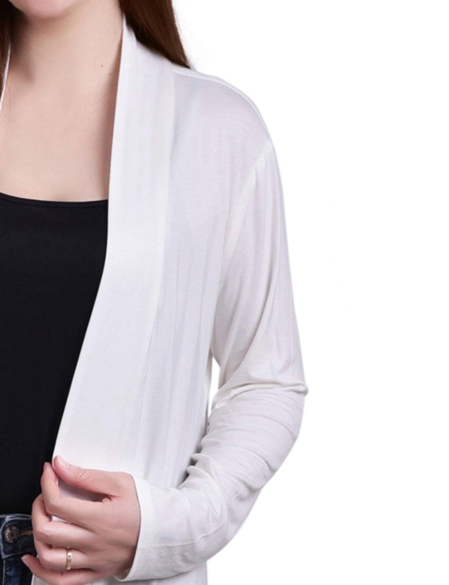 White Long Sleeve Knit Cardigan With Chiffon Back Product Image
