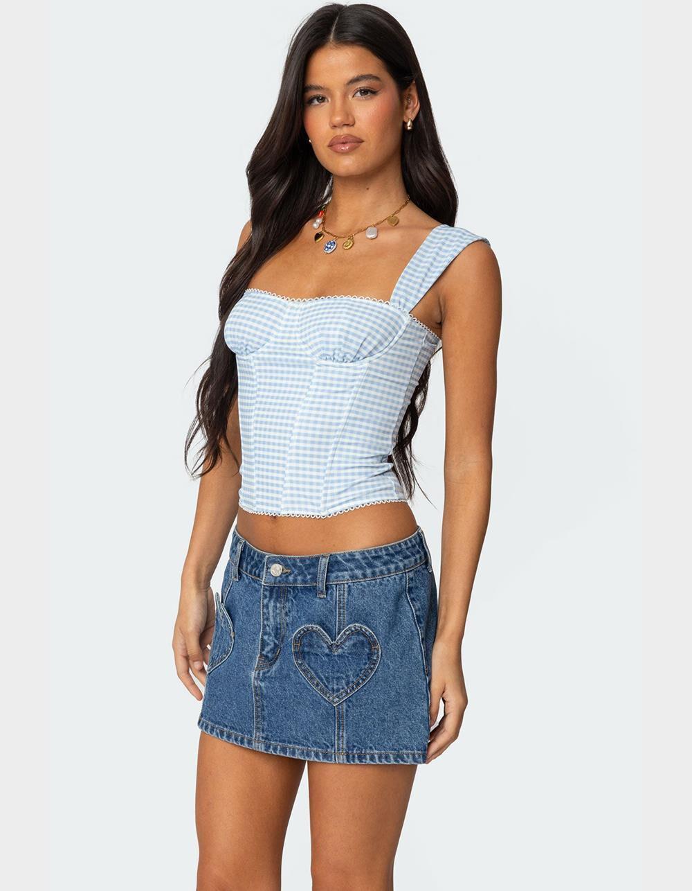 EDIKTED Marcella Wide Strap Mesh Corset - LIGHT BLUE Product Image