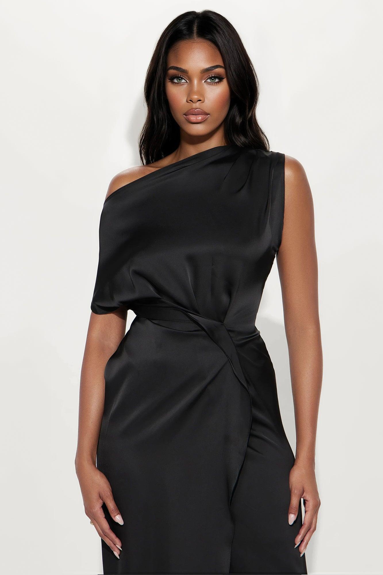 Flawless Finesse Satin Maxi Dress - Black Female Product Image
