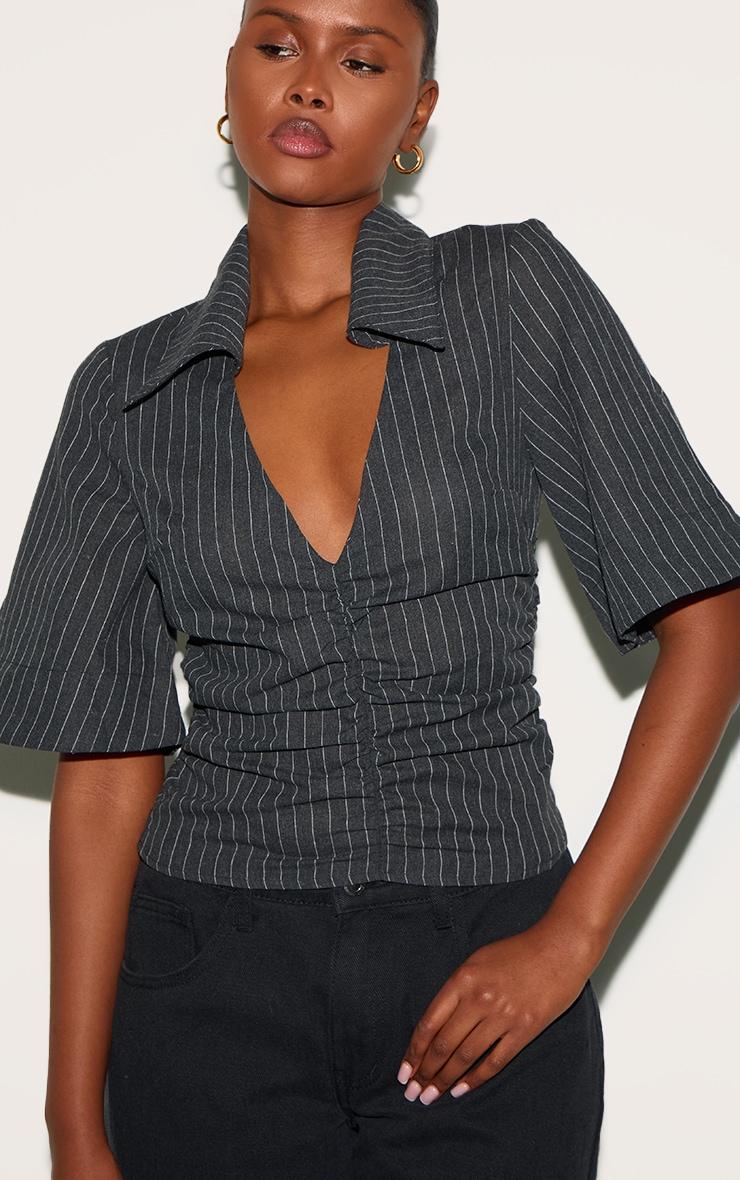 Charcoal Pinstripe Fitted Boxy Sleeve Shirt Product Image