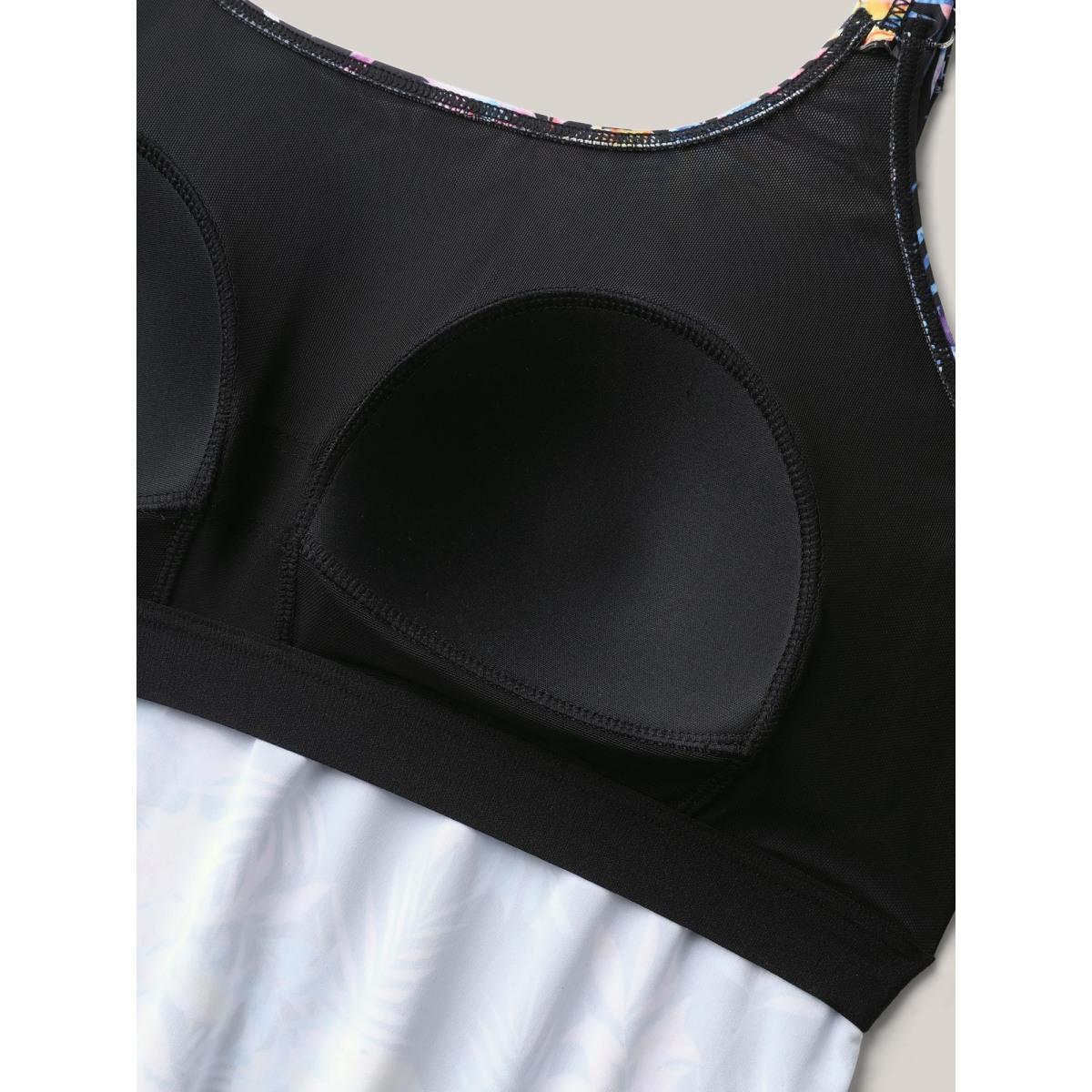 Plus Size Tropical Print Slit One-Piece Swimsuit Women's Swimwear BlackFlower Resort Patchwork Curve Bathing Suits High stretch One Pieces BloomChic 26/4X Product Image