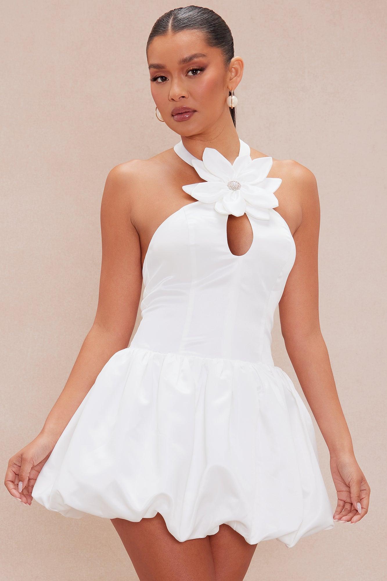 Salina Satin Mini Dress - White Product Image