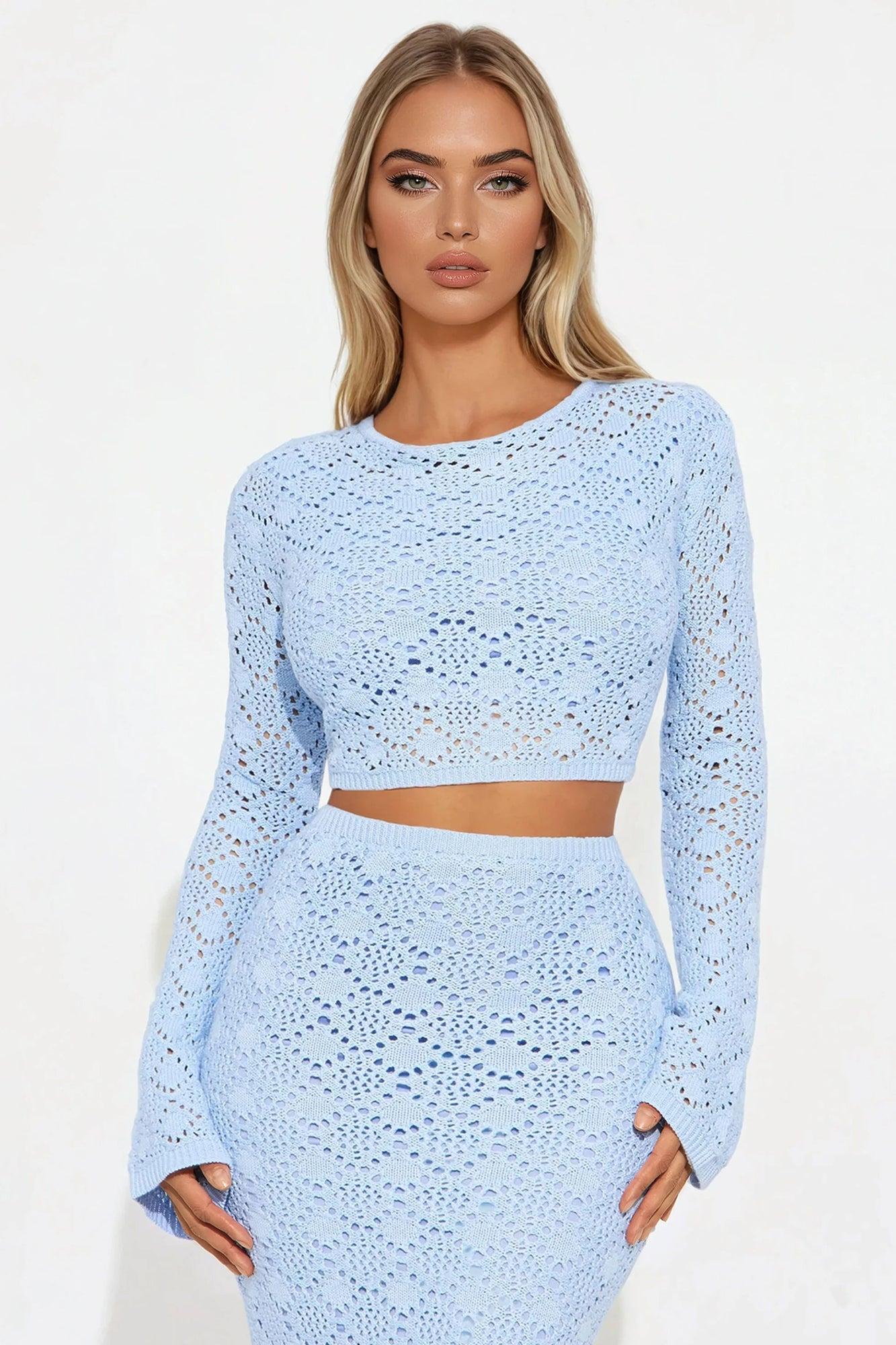 Cozumel Crochet Maxi Skirt Set - Light Blue Product Image