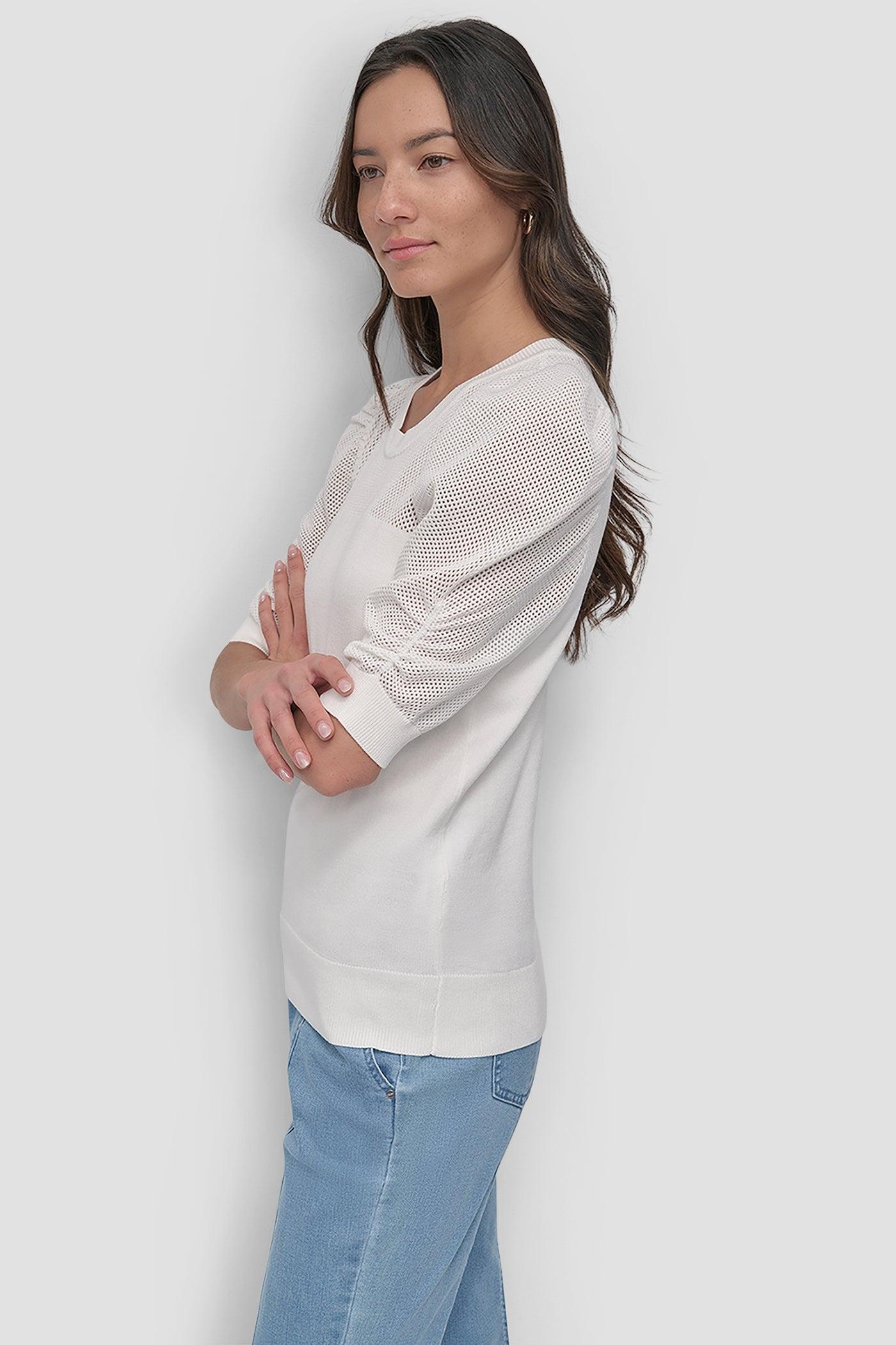 SHORT SLEEVE CREWNECK TWIST SLEEVE SWEATER Product Image