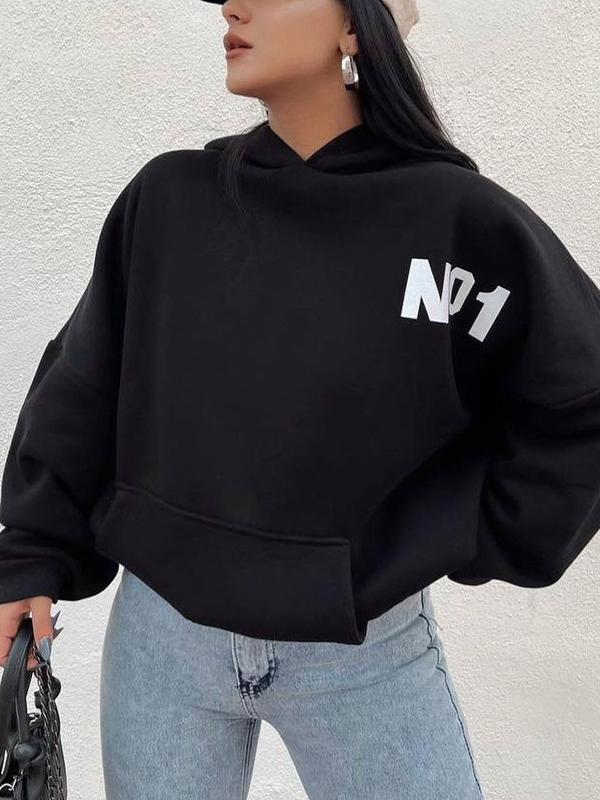 Letter Print Short Oversized Hoodie Product Image