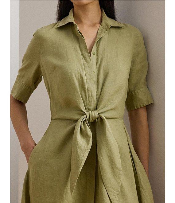 Lauren Ralph Lauren Point Collar Elbow Length Buttoned Cuff Sleeves Midi Dress Product Image