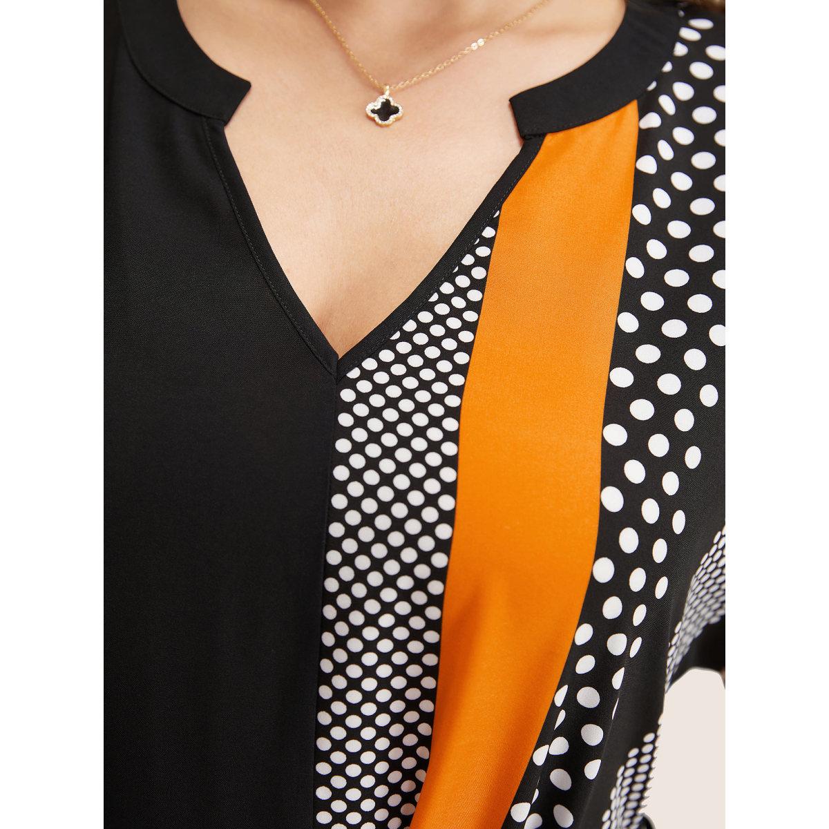 Plus Size Striped Patchwork Arc Hem Pocket Batwing Sleeve Belt Dress Black Women Resort Non Notched collar Short sleeve Curvy Midi Dress BloomChic 14-16/1X Product Image