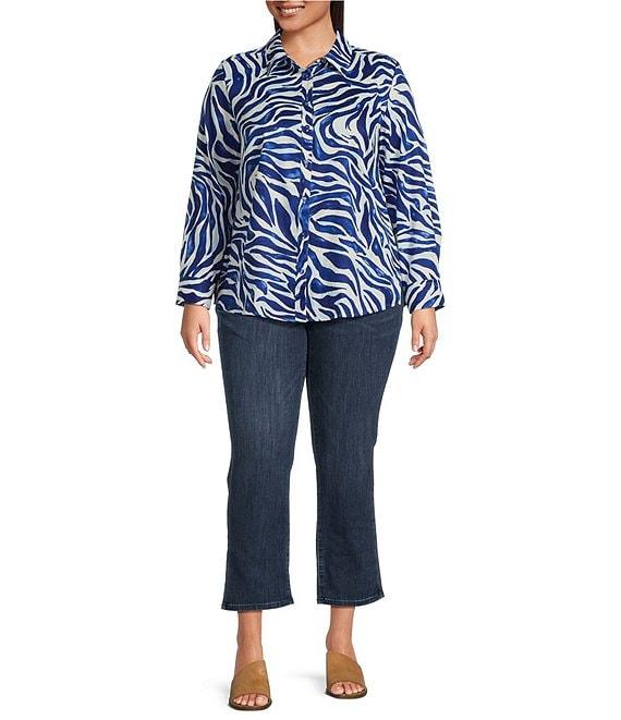 Foxcroft Plus Size Zoey Zebra Stripe Point Collar Long Sleeve Button Front Shirt Product Image