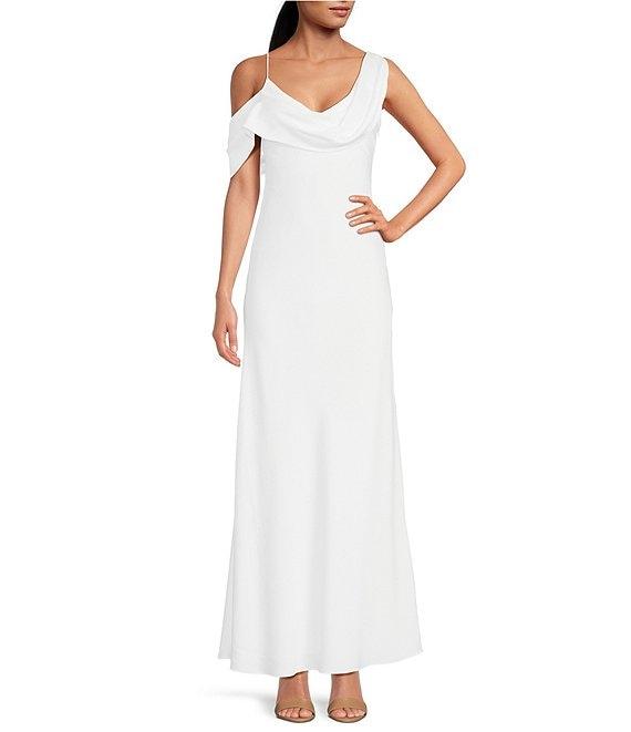 Gianni Bini Maeve Satin Asymmetrical Neck A-Line Dress Product Image