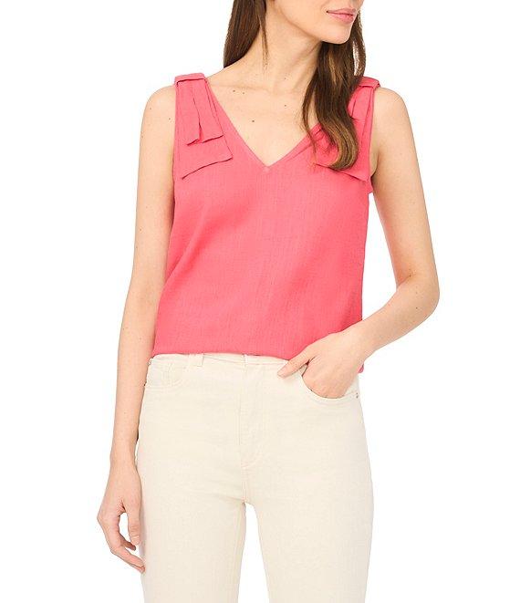 CeCe Woven V-Neck Sleeveless Bow Shoulder Tank Product Image
