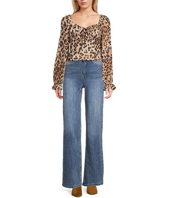 I.N. San Francisco Cheetah Print Sweetheart Neck Long Sleeve Top Product Image