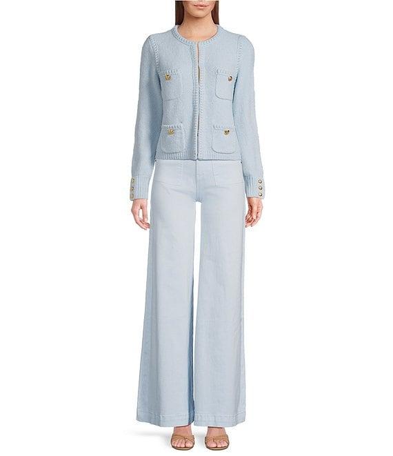 A Loves A Long Sleeve Button Cuff Crew Neck Front Pocket Cardigan Product Image