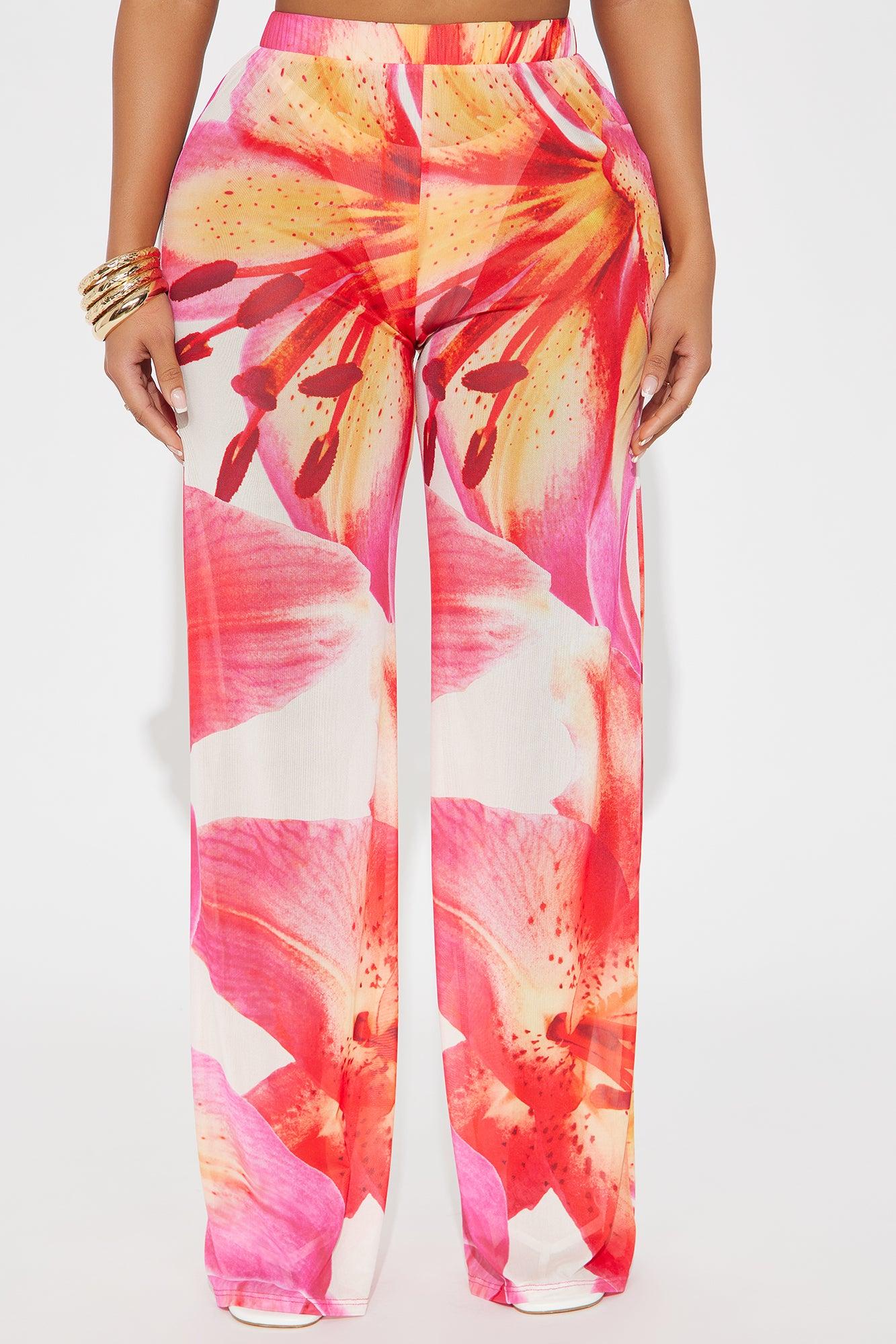 Isabella Floral Mesh Wide Leg Pant - Pink/combo Product Image