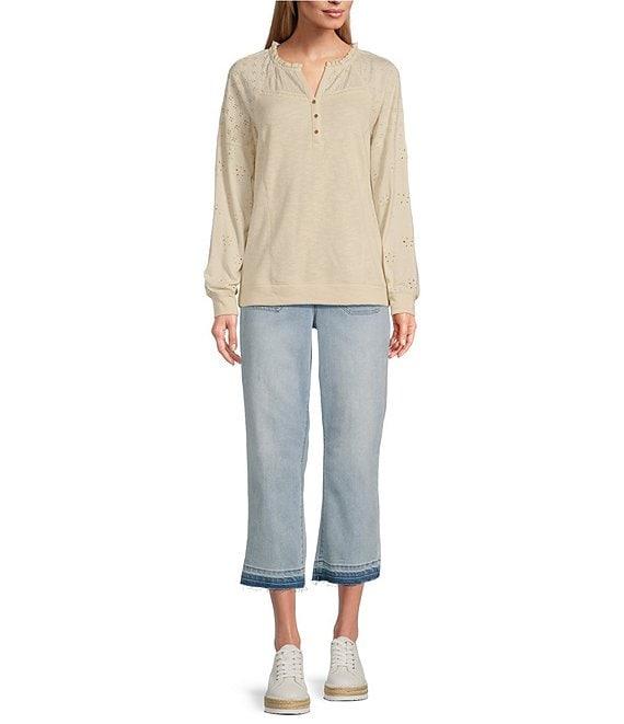 Nurture by Westbound Eyelet Sleeve Henley Neckline Knit Top Product Image