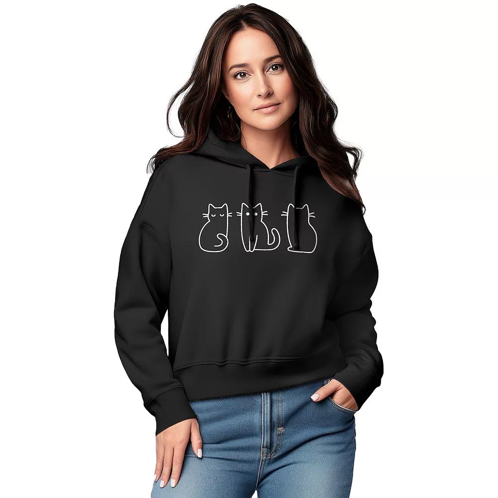 Women's Cat Outlines Graphic Cropped Hoodie,  Product Image
