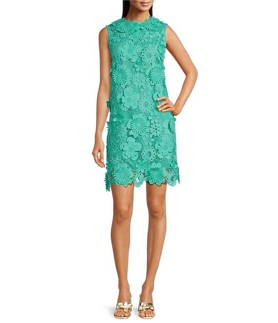J.Marie Saylor 3D Lace Round Neck Sleeveless Shift Dress Product Image