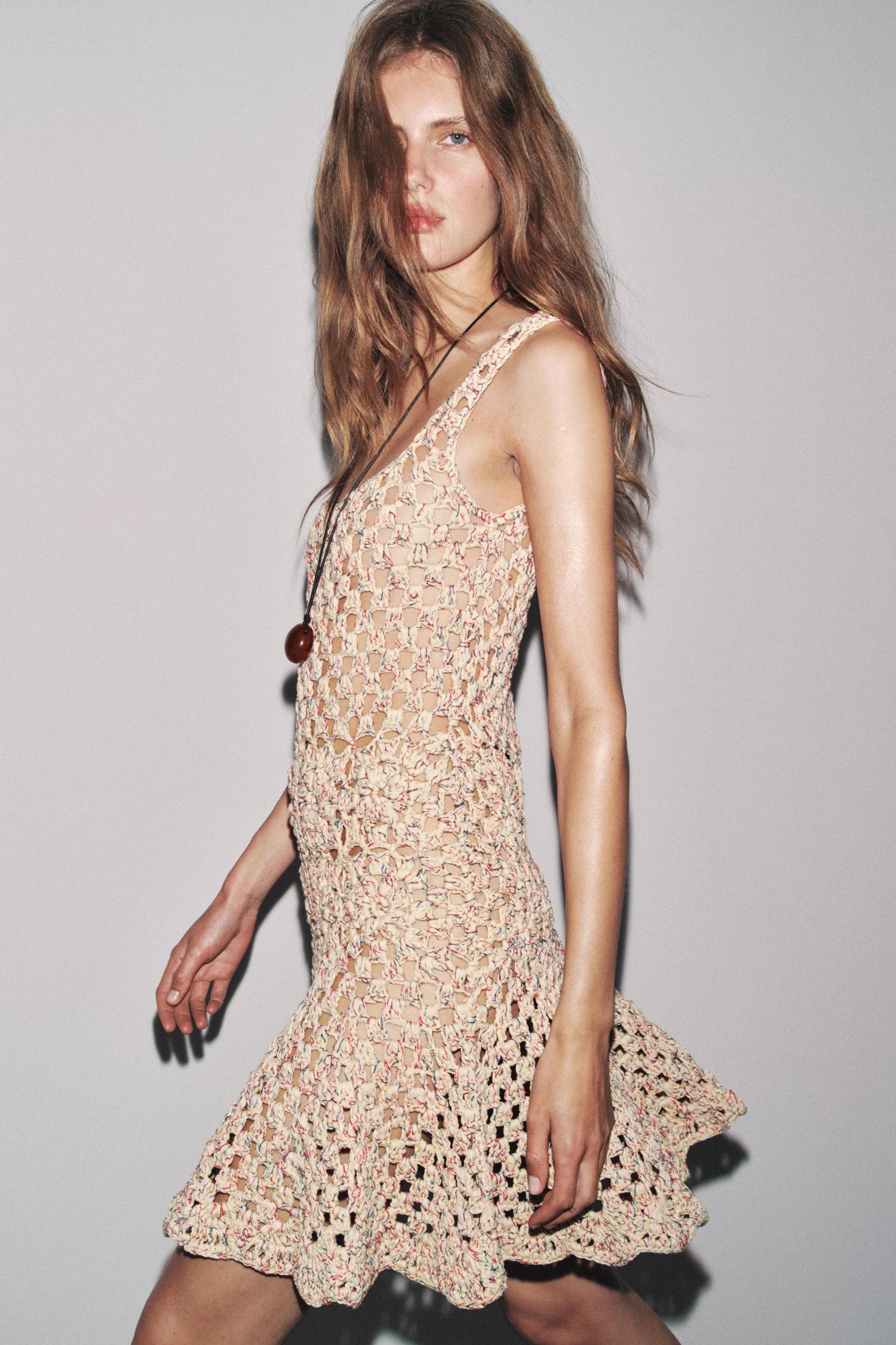 CROCHET KNIT MINI DRESS Product Image