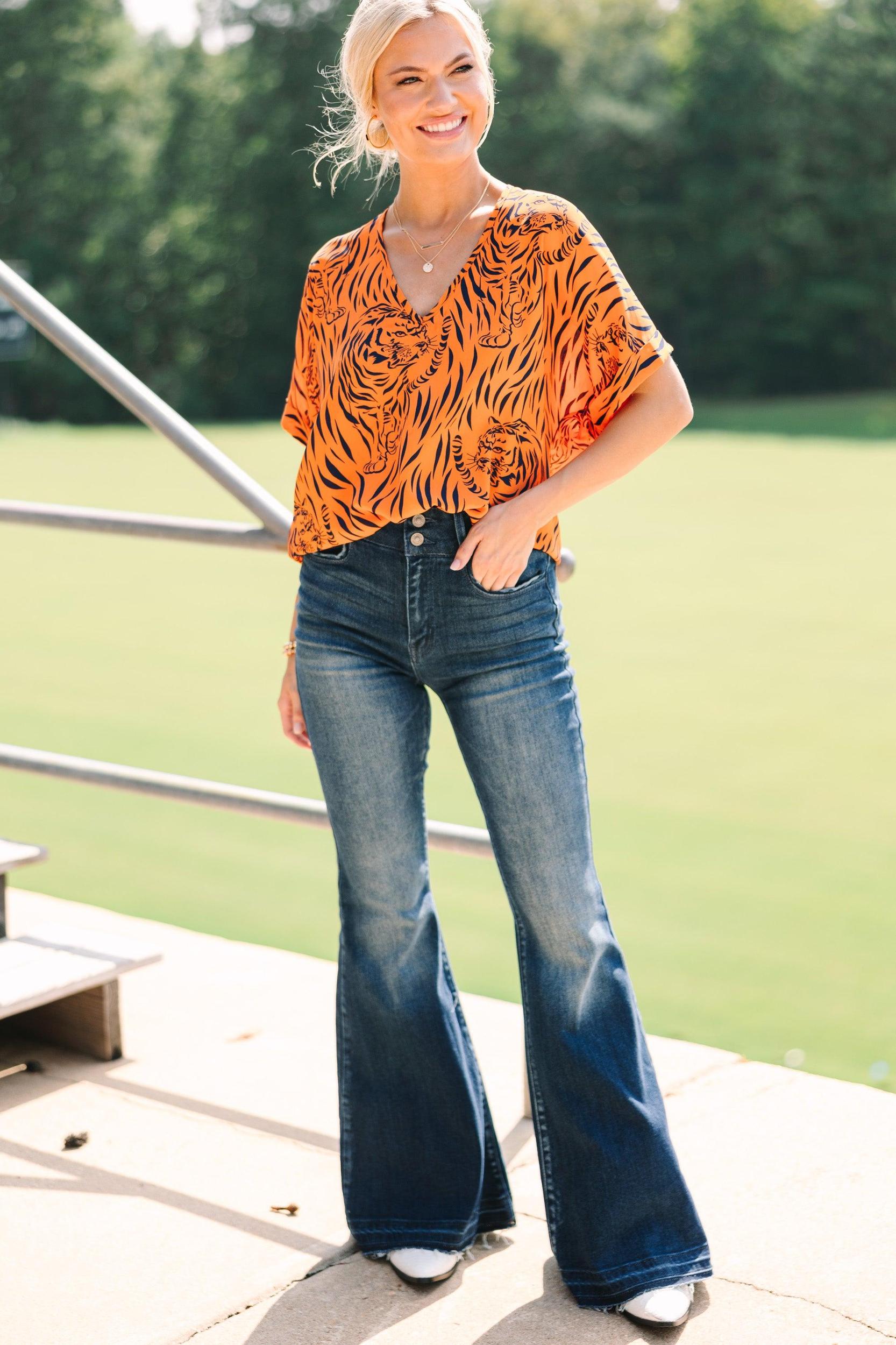 The Madison Orange Tiger Stripe Blouse Female Product Image