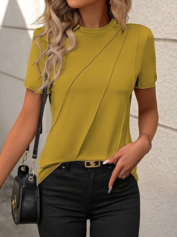 Loose Short Sleeves Solid Color Round-Neck T-Shirts Tops Product Image