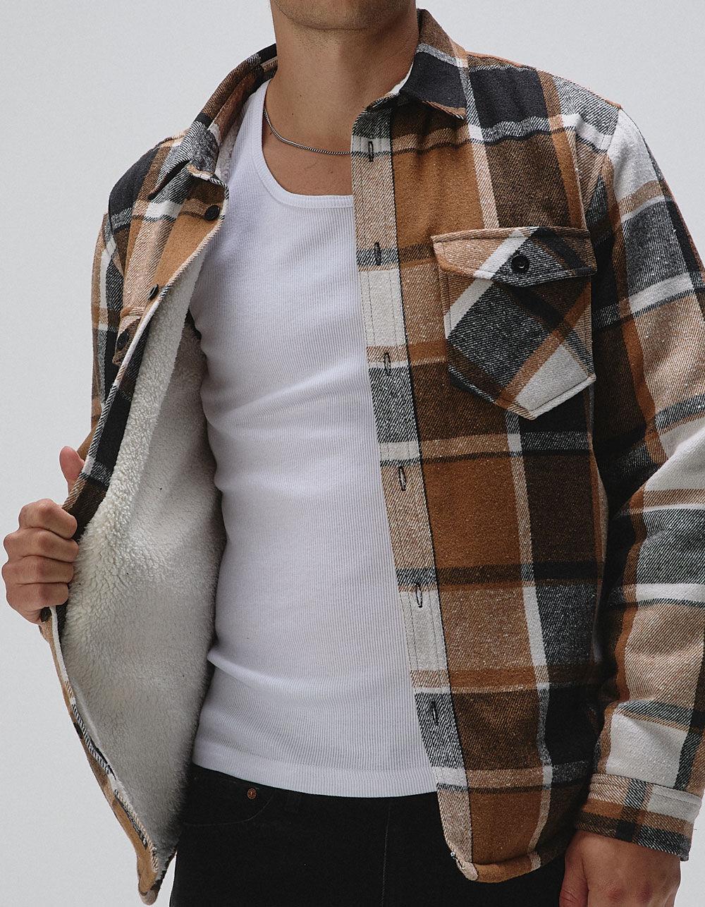 RSQ Mens Plaid Sherpa Jacket - TAN Product Image