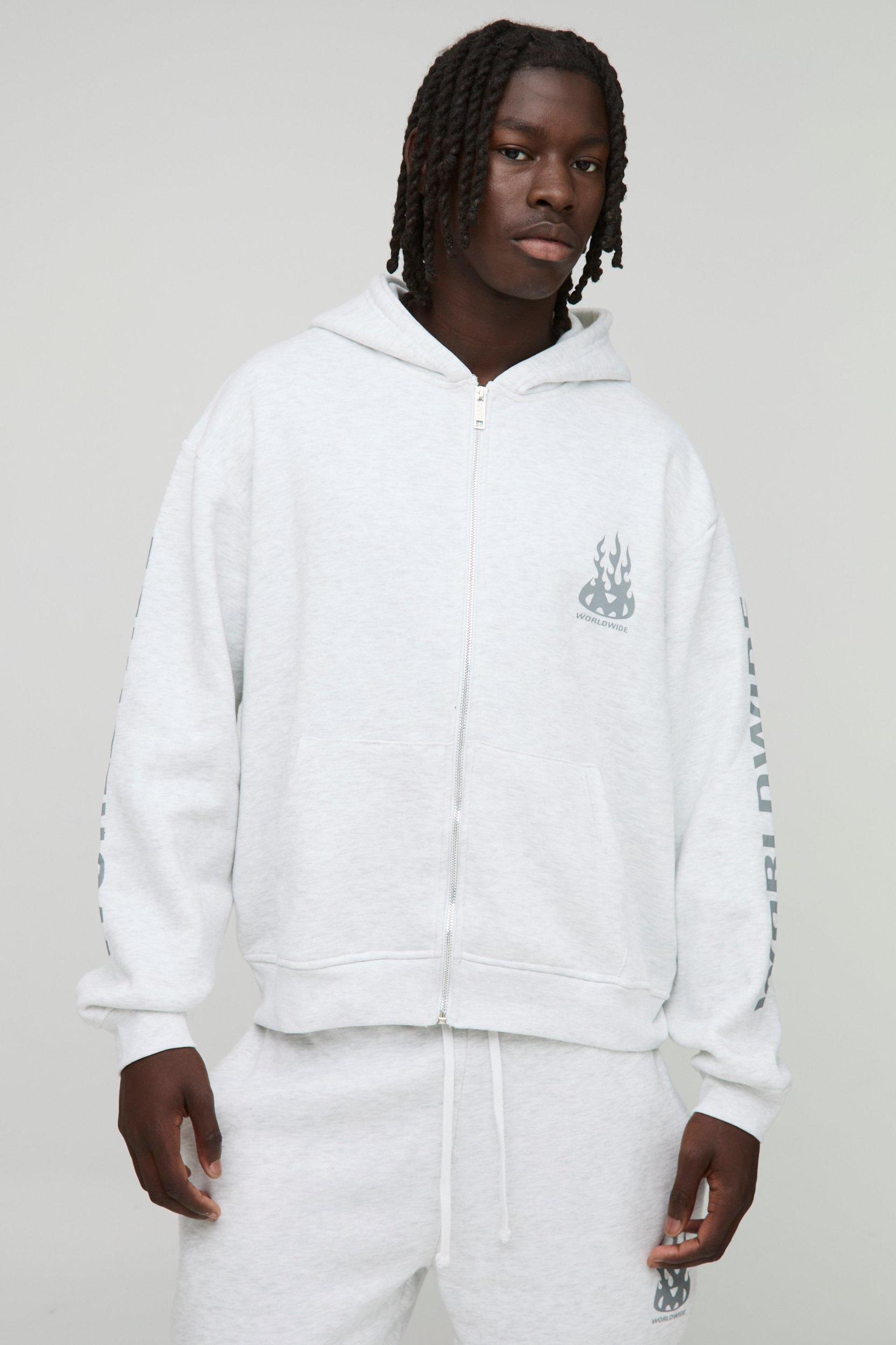 330gsm Oversized Boxy Worldwide Zip Hooded Tracksuit | boohooMAN USA Product Image