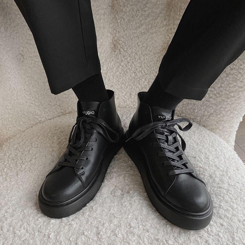 Faux Leather Lace-Up Platform Shoes Product Image