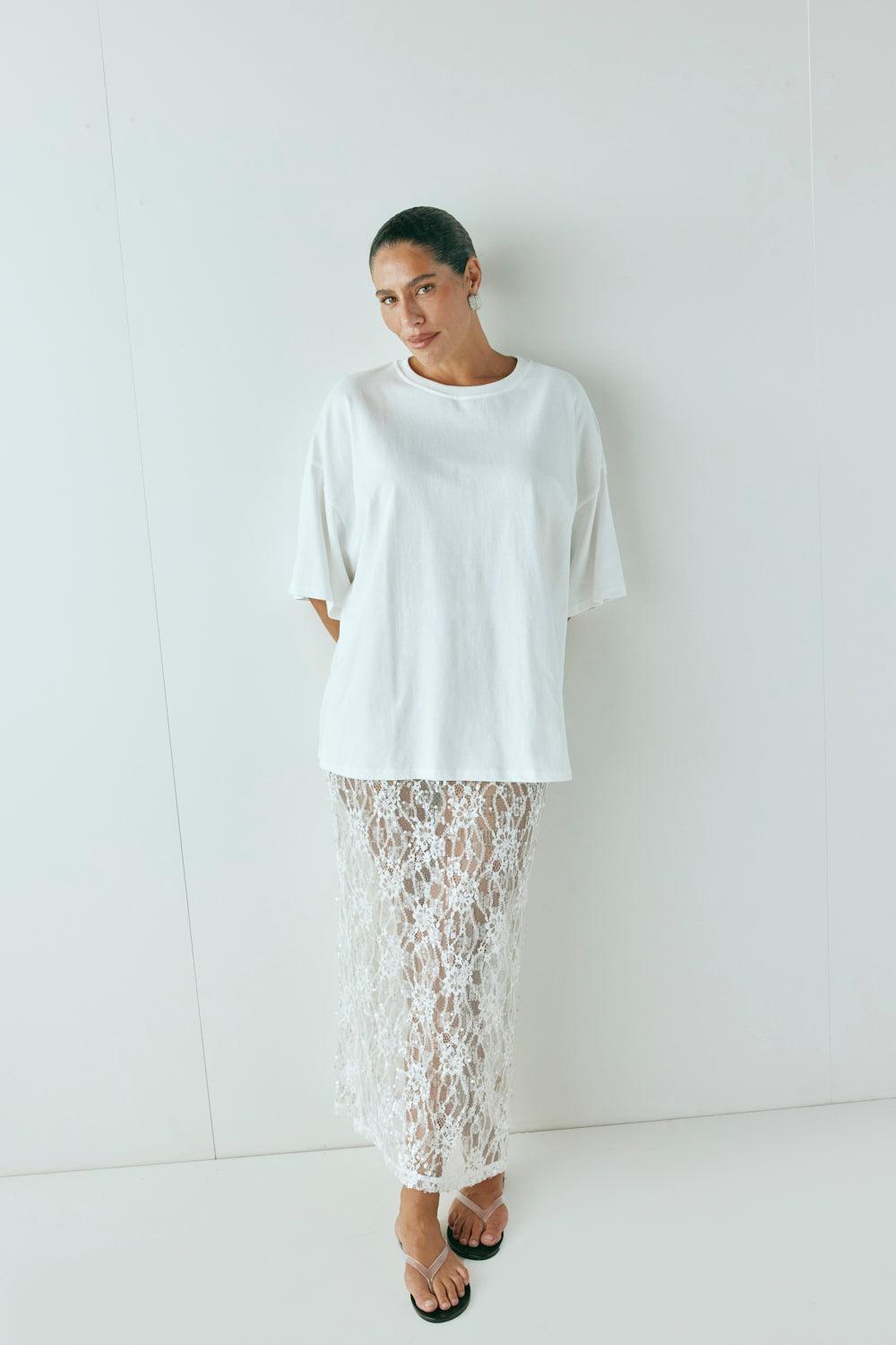 Devyn Sequin Midi Skirt White Product Image