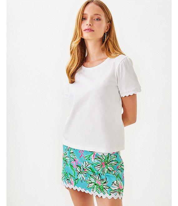 Lilly Pulitzer Clairmont Knit Round Neck Short Sleeve Ric Rac Trim Top Product Image
