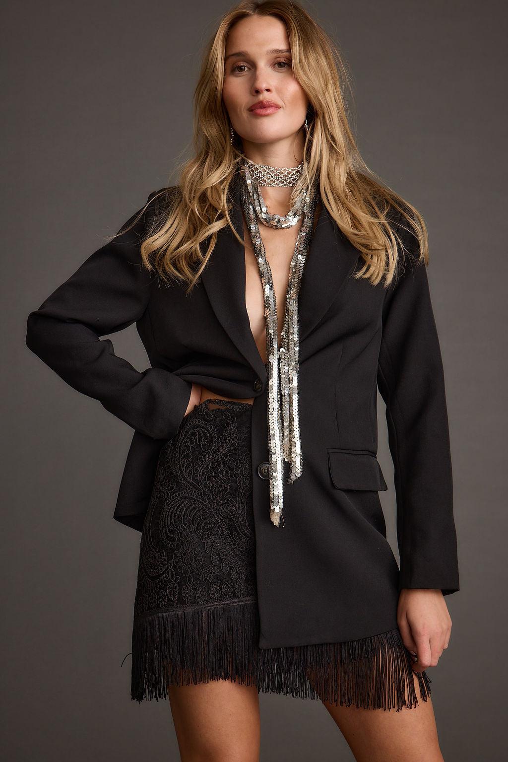 Gracelyn Black Fringe Mini Skirt Product Image