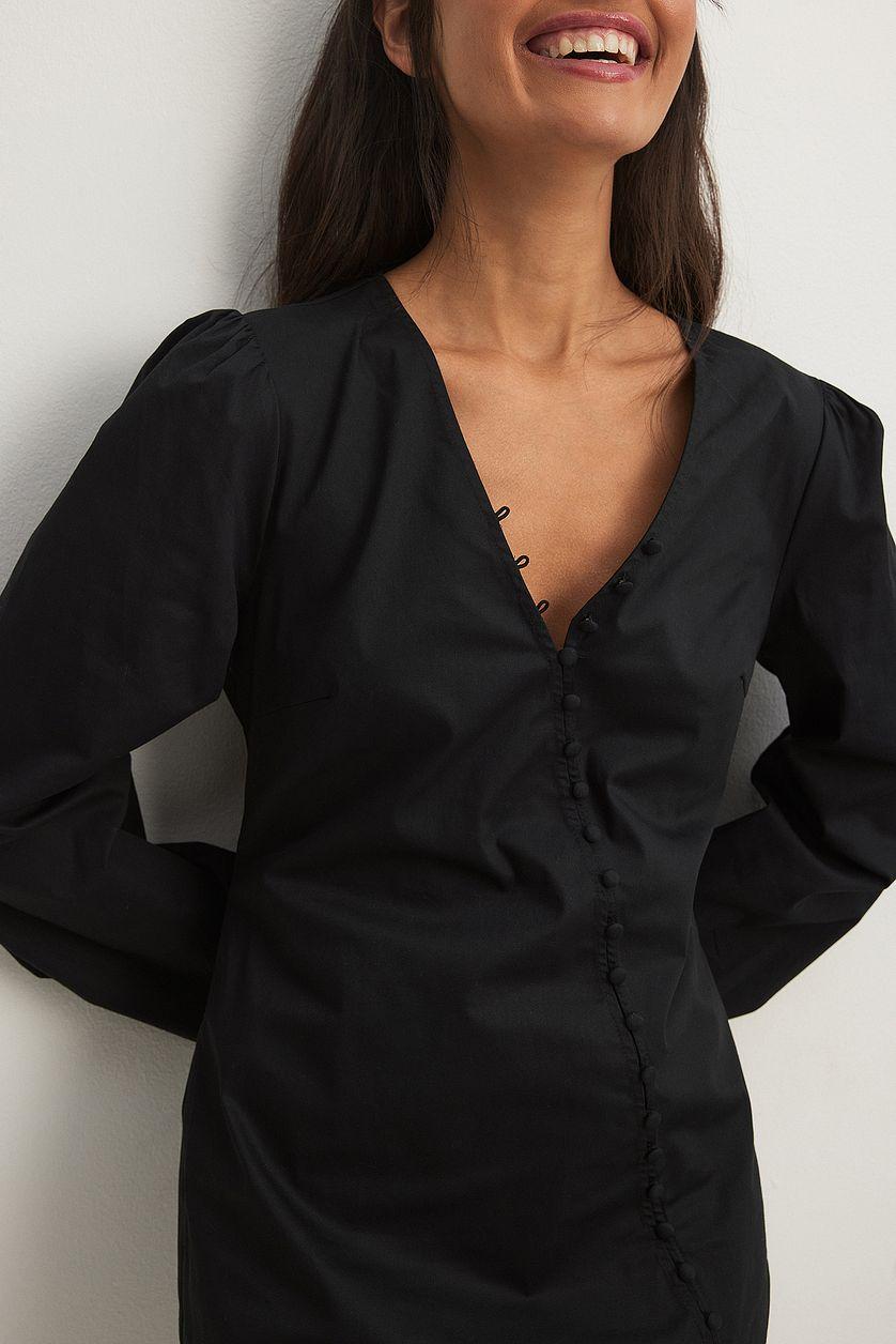 Asymmetric Buttoned Long Sleeve Mini Dress Product Image