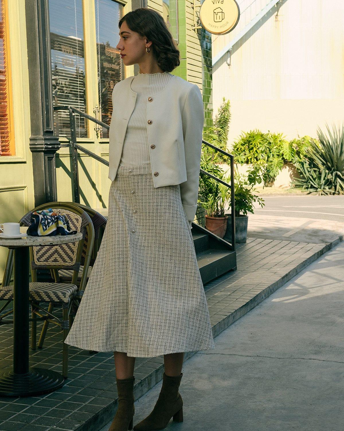 The Solid Cropped Tweed Jacket Female Product Image