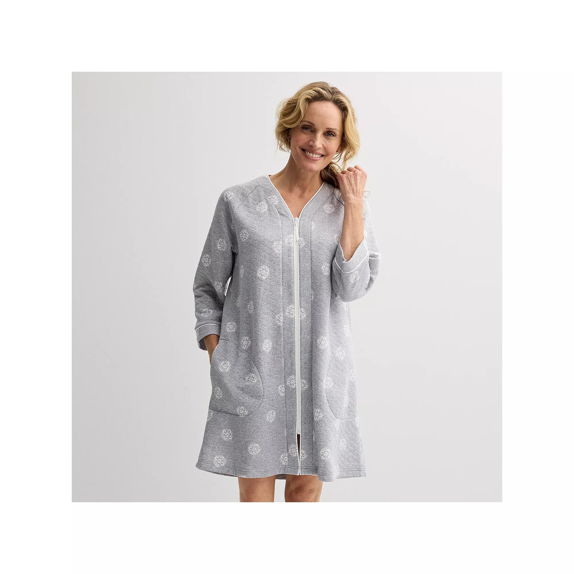 Women's Croft & Barrow® Quilted Zip Short Robe, Size: XXL, Floral Bird Product Image