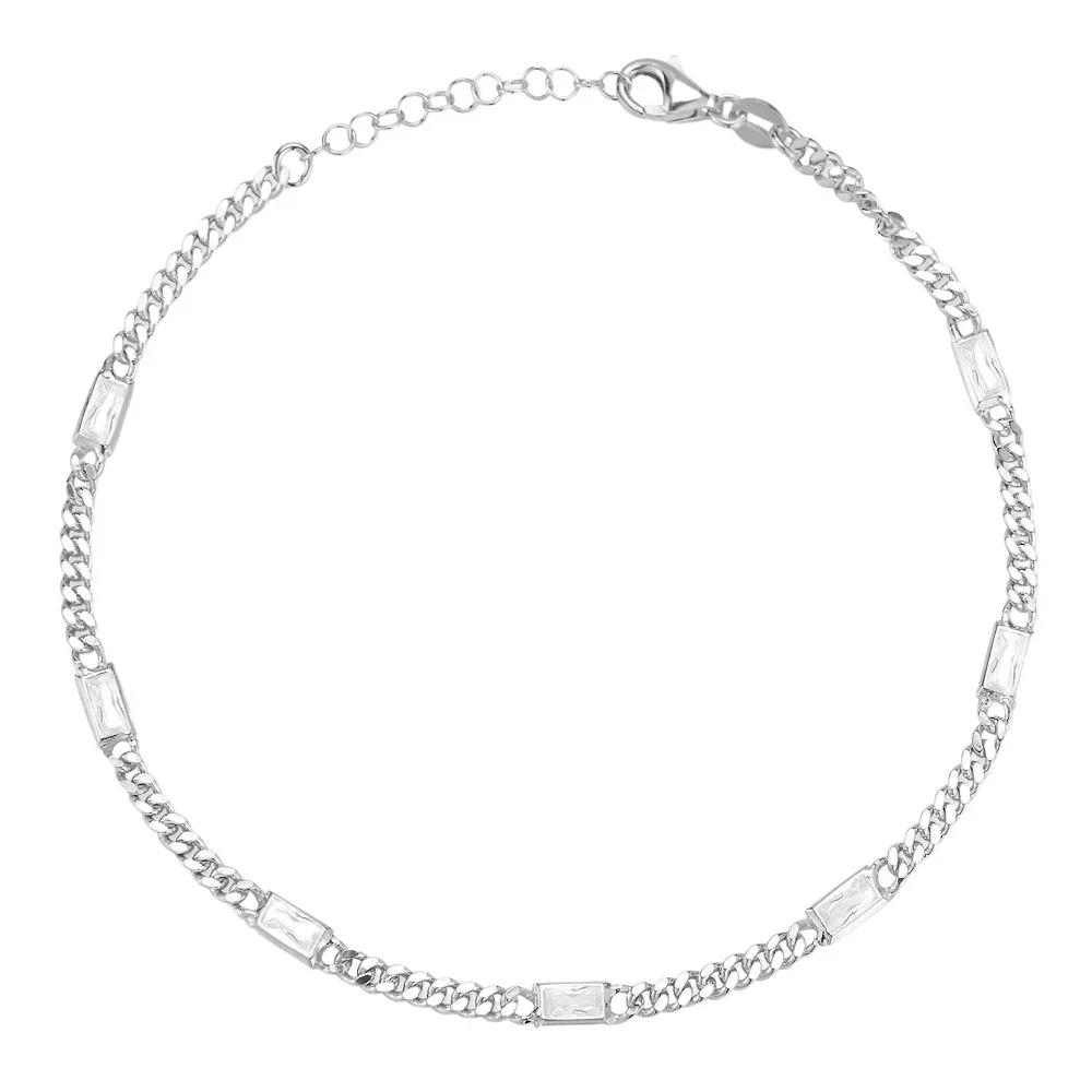 Sunkissed Sterling Cubic Zirconia Curb Chain Anklet, Women's, Size: 9", Silver Tone Product Image