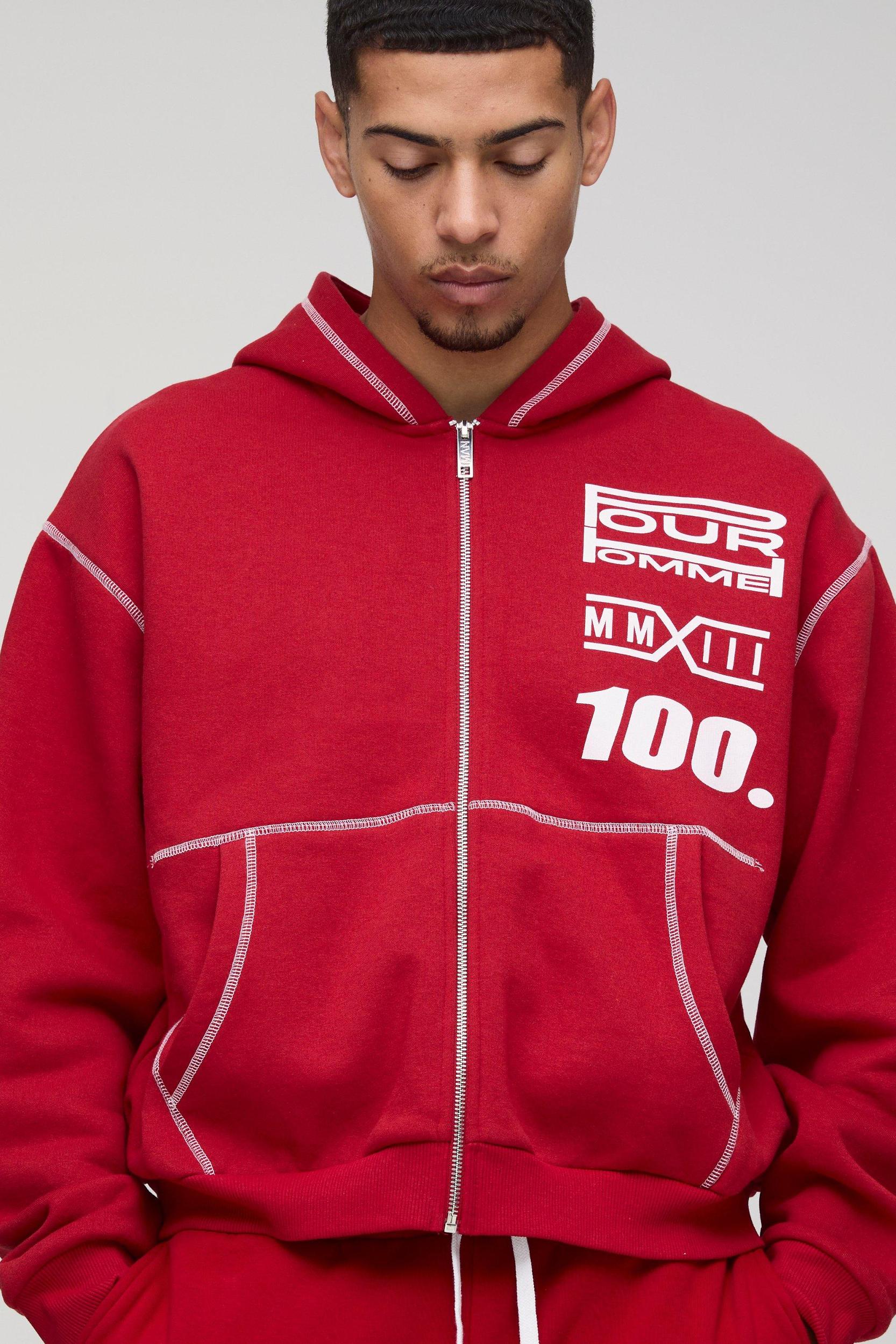 Oversized Boxy Moto Zip Through Hoodie | boohooMAN USA Product Image