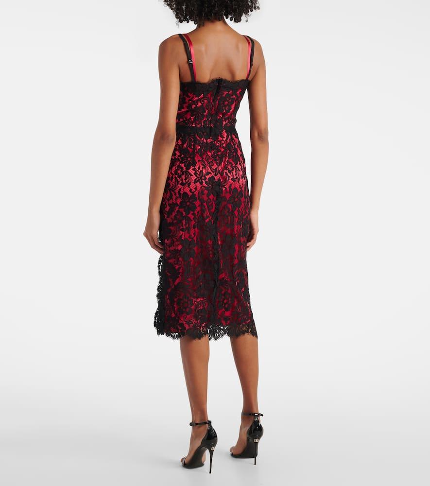 DOLCE & GABBANA Lace Midi Slip Dress In Black/red Product Image