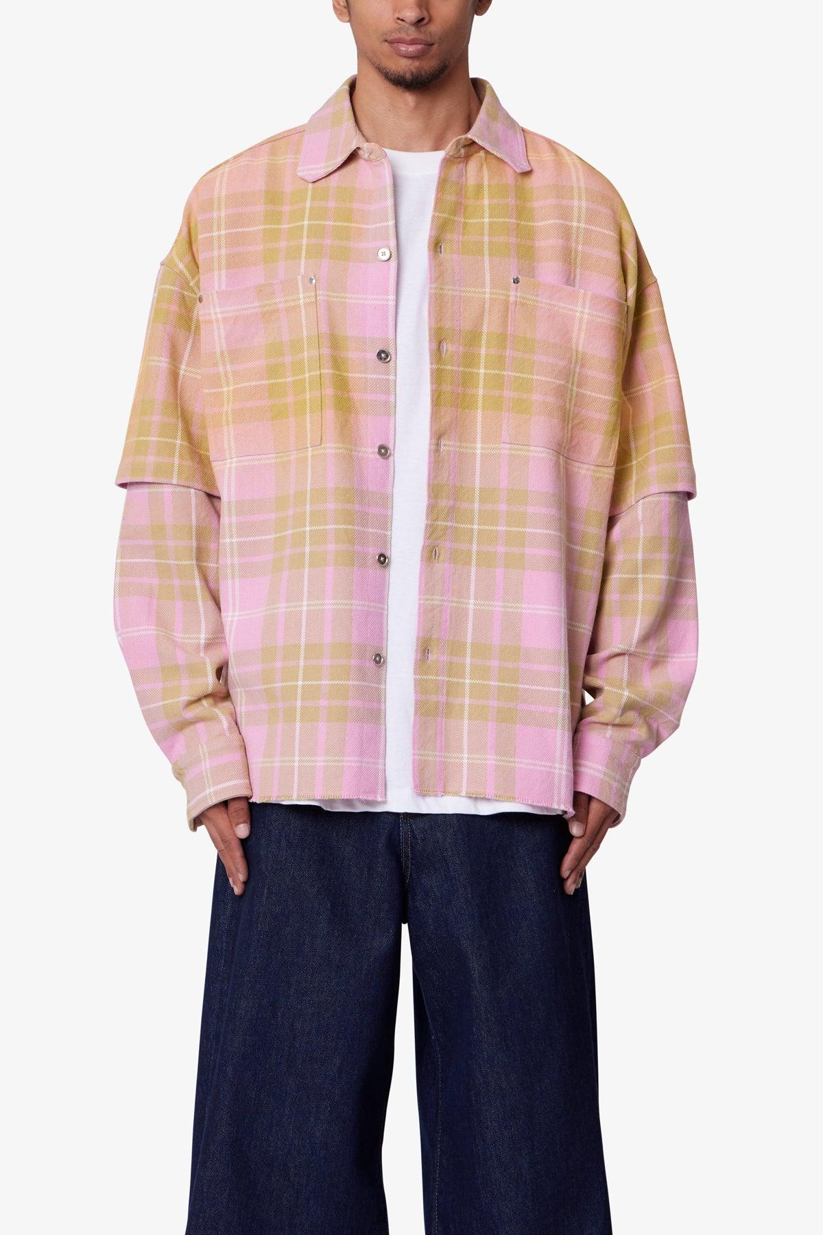 Dip Fade Flannel Shirt - Pink Product Image