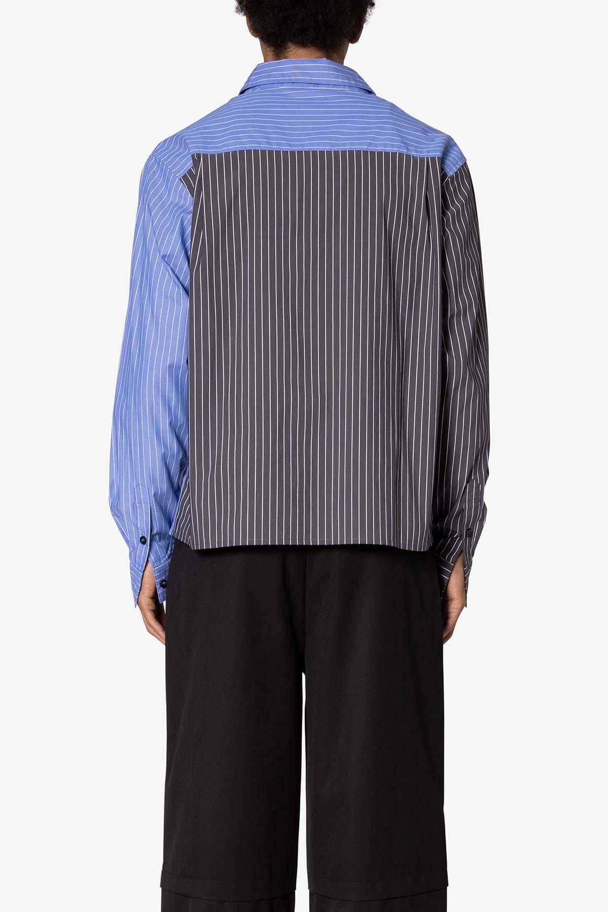 Contrast Sleeve Striped Shirt - Blue Product Image